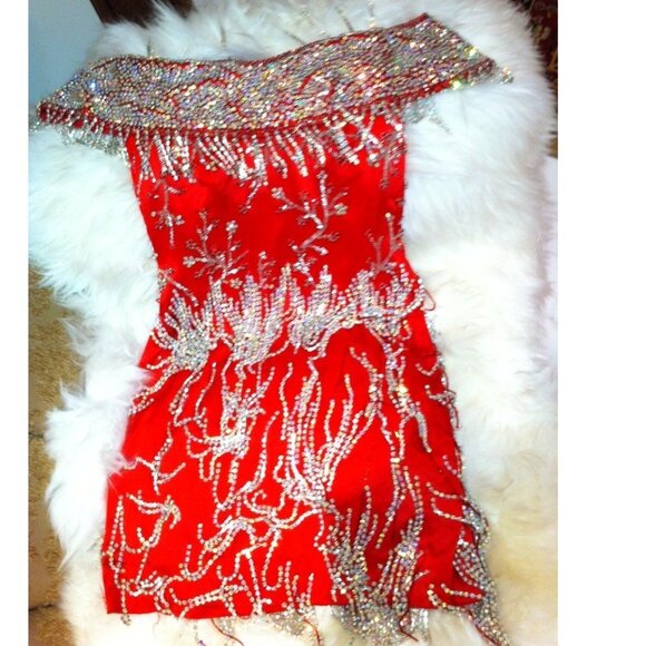 Couture Swarovski Crystals Runway Fringes Cocktail Prom Party Pageant Dress Gown - Picture 3 of 15